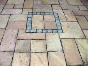 sandstone paving with granite center
